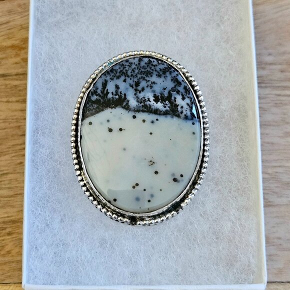 Vintage Southwestern Large Sterling Silver Dendritic Agate Pendant - Picture 1 of 8